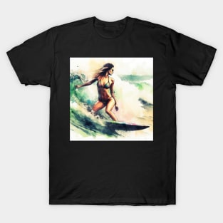 Woman surfing in a bikini T-Shirt